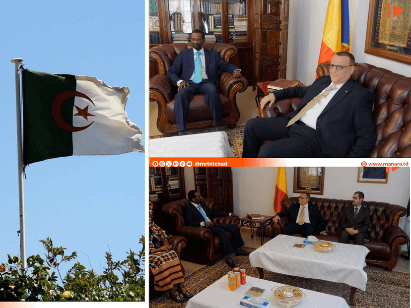 𝗖𝗢𝗢𝗣𝗘𝗥𝗔𝗧𝗜𝗢𝗡: Le Directeur Exécutif du Groupe Média Manara Radio Télévision(MRTV), Ibrahim Mahamat Brahimi a effectué une visite à la résidence de l'Ambassadeur de la République Algérienne🇩🇿 démocratique et populaire au Tchad.